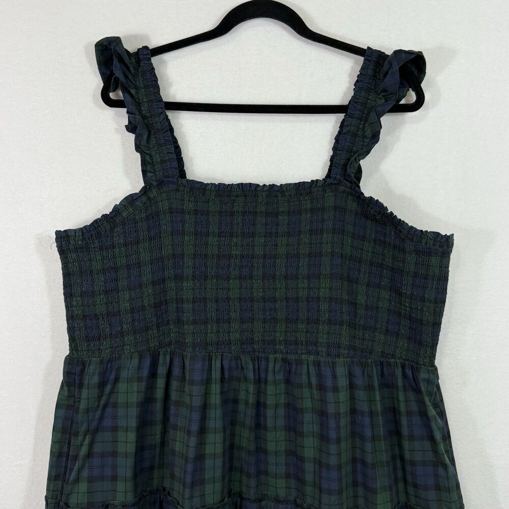 NEW Plus Size J.Crew Green Tartan Plaid Smocked Tiered Poplin Midi Dress Size 3X - Picture 5 of 11